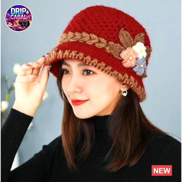 Cotton and Wool Knit Bucket Hat Winter Warm Faux Fur Beanie